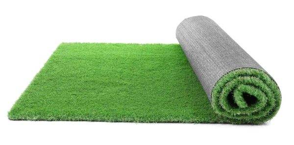 A Grass Rug Add-on with a realistic green texture partially unrolled, isolated on a white background.