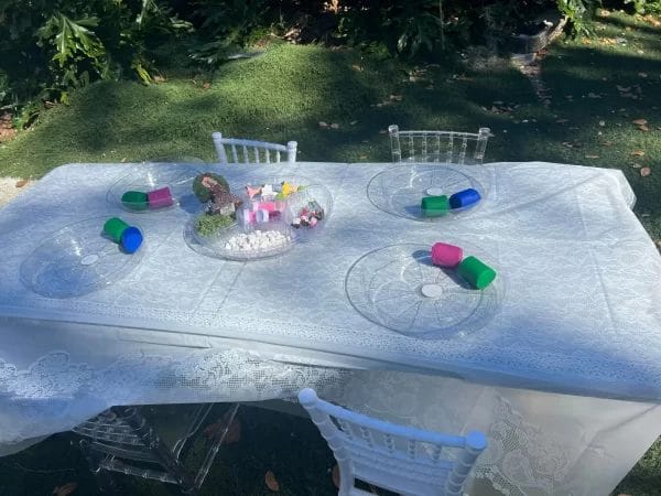 A glamping-inspired table set up for a princess party.